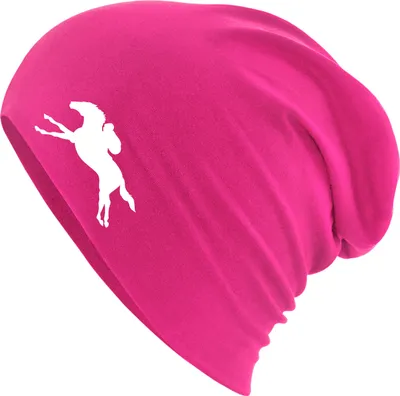 Produktbild von Huuraa Beanie Pferderennen Silhouette Fuchsia One Size Baumwolle und Elasthan Mütze Geschenkidee