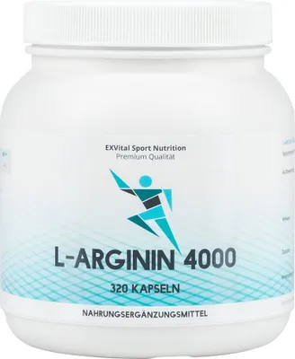 Immagine prodotto di EXVital L-Arginina 4000 ad alto dosaggio, 320 capsule in  tedesca, cura per 2-3 mesi, aminoacidi semi-essenziali 1 confezione