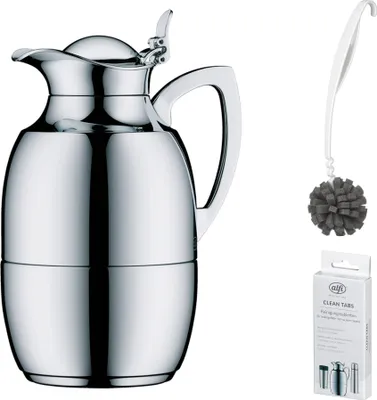 Image de alfi JUWEL Isolierkanne chrome plated – Vorteilsset mit Reinigungsbürste CLEAN FIX 30 cm + CLEAN TABS (20 Stück) | HAN 1918000100 | EAN 4002458520648