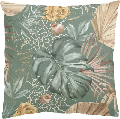Produktbild von Dekokissen Muster draußen / Outdoor Zierkissen waschbar Pflanzen grün Aquarell Illustration Sofakissen ohne Füllung