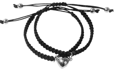 Produktbild von meberg Partnerarmbänder Herz 2er Set Schwarz Silber, Freundschaftsarmband