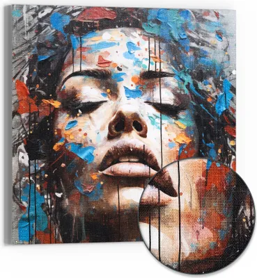 Produktbild von DEQOART Hybrid Leinwand Bild 50x50 cm 'Farbenspiel der Seele' Wandbild Glas flach modern