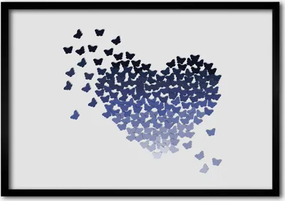 Produktbild von Bild - Bilderrahmen - 100 cm x 70 cm - MDF - Rahmen - Foto - Wandkunst Herz mit Schmetterlingen