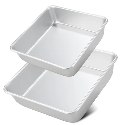 Produktbild von Quadratische Backform, 2er-Set (16,5/21,5 cm), hochwertige quadratische Backform aus eloxiertem Aluminium, geeignet für Backofen und Heißluftfritteuse, silberfarben