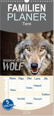 Produktbild von Familienplaner 2026 - Begegnung mit dem Wolf mit 5 Spalten (Wandkalender, 21 x 45 cm) CALVENDO