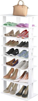 COSTWAY 8 stufiger Schuhständer höheverstellbar, Platzsparendes Schuhregal aus Holz, Schuh-Organizer vertikal, Freistehender Eckregal für Eingang, Flur (Weiß, 45 x 25 x 110 cm)