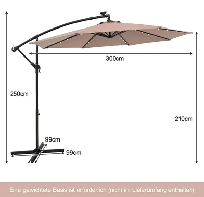 Immagine prodotto di Ombrellone da giardino a energia solare con 40 luci LED, 300 cm, beige