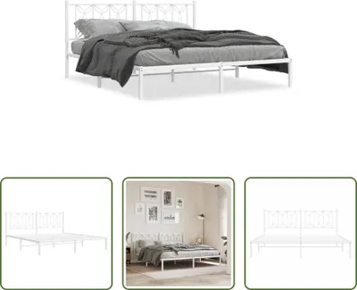 Produktbild von The Living Store Bettgestell mit Kopfteil Metall Weiß 183x213 cm