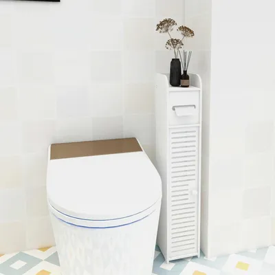 Produktbild von Schmal Badezimmerschrank, Kleines Aufbewahrungseinheit wasserdichte Weiß Badschrank Hochschrank Freistehender Badezimmer-Aufbewahrungsregal, Mehrzweck-Aufbewahrungsschrank,81x16x16cm