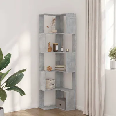 Produktbild von Cloris DesignMöbel Bücherregale - Grau Eck-Bücherregal 5 Böden Betongrau 50x50x179cm Holzwerkstoff Schlichtes3611387