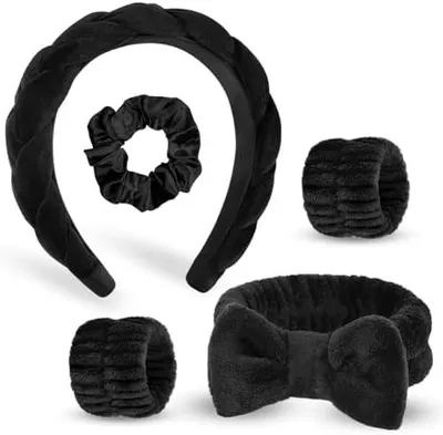 Produktbild von Kosmetik-Haarband-Set mit 5 Teilen für Gesichtswäsche, Hautpflege und Make-up