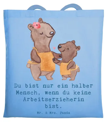 Produktbild von Mr. & Mrs. Panda Schultasche Arbeitserzieherin Herz - Sky Blue - Geschenk, Studium, Jutebeutel, Lustig, Ausbildung, Tragetasche, Tasche, Beruf, Laptoptasche, Shopping