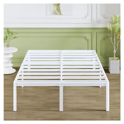 Produktbild von Metallbett 140x200 cm mit runden Eckbeinen, Höhe 41 cm, Bett mit Lattenrost, Bettrahmen aus Metall, Doppelbett mit Stauraum unter dem Bett, geräuschfrei, einfacher Aufbau, weiß