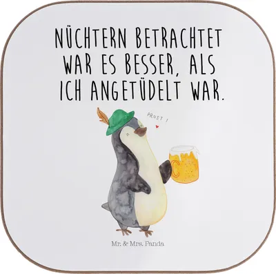 Produktbild von Mr. & Mrs. Panda Untersetzer für Gläser Pinguin Bier - Weiß - Geschenk, gläseruntersetzer, Beschwippst, Tischuntersetzer, , Angetüdelt, Teeuntersetzer, Coaster