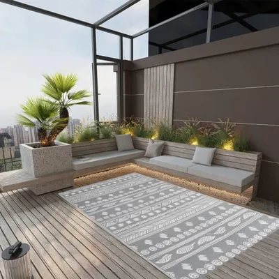 Produktbild von Grauer Outdoor-Teppich aus PP, 160x230 cm, für Garten und Balkon, Gartenteppich und Picknickdecke, 1.68 kg