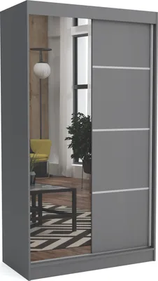 Produktbild von Brent - Kleiderschrank mit Spiegel Tom, Schlafzimmerschrank mit 1 Kleiderstange und Einlegeböden für Kleidung, 180x215x60 cm, Grau