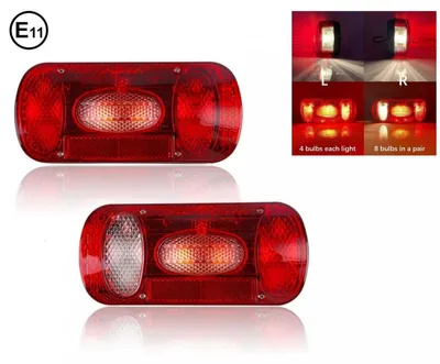 Obrázok produktu pre Sada zadných svetiel/brzdových svetiel s žiarovkou 12 V, vhodná pre autobusy, nákladné vozidlá, prívesy, karavany, nákladové platformy, s označovaním E11 E