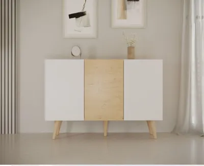 Zdjęcie produktu dla Elegancka Komoda Dąb Artisan&Biały, Skandynawski Styl - Nowoczesny Design