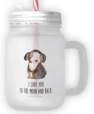 Produktbild von Mr. & Mrs. Panda Glas Hund Entspannen - Transparent - Geschenk, Mason Jar, Sprüche, Cocktailglas, Entspannt, Liebe, mit deckel, dessertglas, Henkel, Süß