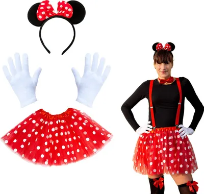 Produktbild von Oblique Unique Damen Maus Mouse Kostüm Accessoire Set - Tutu + Haarreifen mit Maus Ohren + Handschuhe