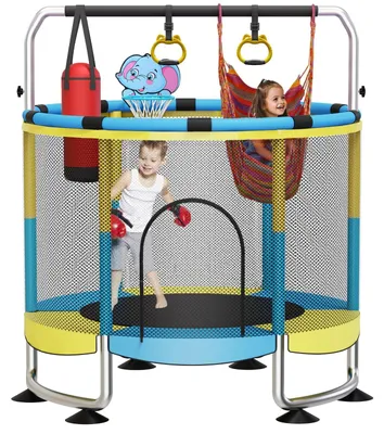 Immagine prodotto di Trampolino per bambini, diametro 150 cm, con canestro e rete di sicurezza