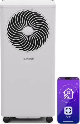 Image de Klarstein Climatiseur Mobile avec Evacuation 9000 BTU, Climatisation Portable 3 en 1, Refroidissement, Déshumidificateur, Ventilateur, Connectivité IoT, Compatible Alexa/Google, Jusqu'à 31m², Blanc