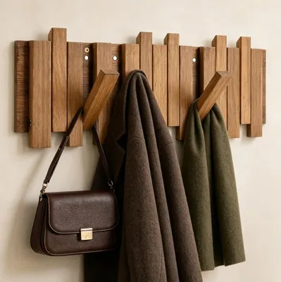 Wandgarderobe aus Massivholz mit 8 Klapphaken, 42,5 cm