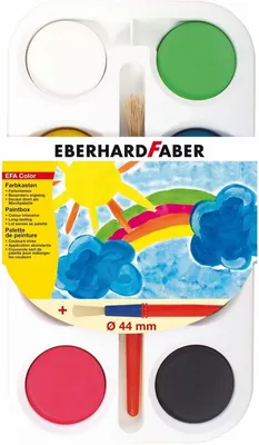 Produktbild von Eberhard Faber 577008 - EFA Color Farbkasten mit 8 Farbtabletten und Pinsel, Deckel als Mischpalette nutzbar, gute Deckkraft, für Schule, Freizeit und Hobby