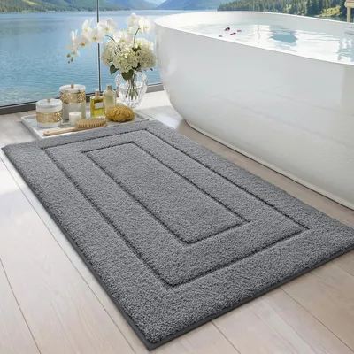 Image de Tapis de bain antidérapant en microfibre douce, absorbant, lavable en machine, pour la douche, la baignoire et les toilettes, gris, 60 x 110 cm