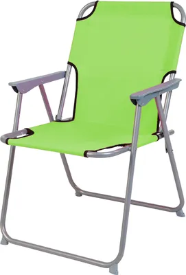 A lime green camping chair with a metal frame, shown against a white background.