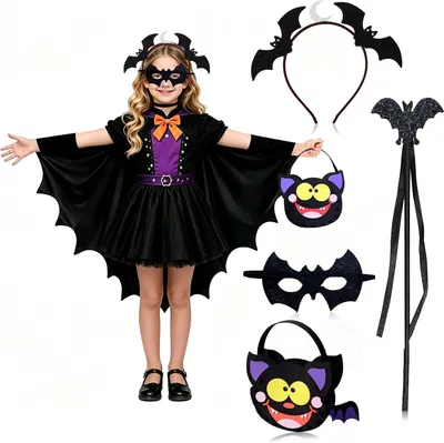 Produktbild von Kinder Vleermuiskostuum mit Cape, Maske und Zubehör, Einheitsgröße, für Halloween