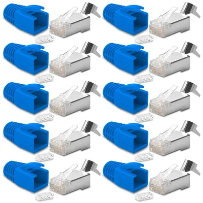 Produktbild von 10x CAT7 CAT6 CAT6A Netzwerkstecker RJ45 Stecker vergoldete Kontakte Knickschutz
