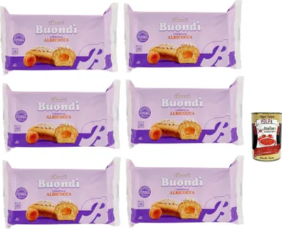 Produktbild von Bauli, Buondì Albicocca, gebackener Kuchen snack mit Aprikosenfüllung abgepackte Snacks 6x 258g Frühstück + Italian Gourmet polpa 400g