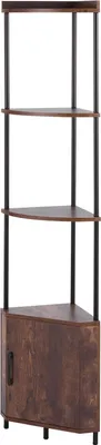 Image de SucceBuy Etagère d'angle à 5 niveaux, étagère avec éclairage LED et portes, étagère de rangement avec structure métallique et tablettes en bois, étagère sur pied pour chambre, salon et bureau en brun