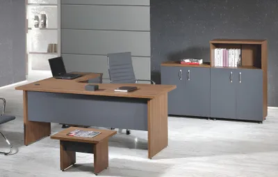 Immagine prodotto di Set da ufficio Scrivania ad angolo Mobili da ufficio Armadio 4 pezzi Legno Grigio