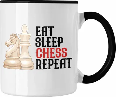 Produktbild von Trendation - Schach Tasse Geschenk für Schach-Spieler Profis Lustiger Spruch Grafik Eat Sleep Chess  (Schwarz)