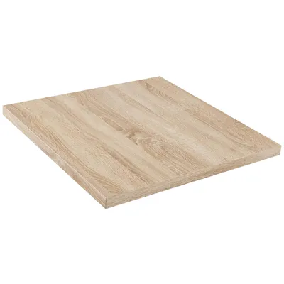 A square wooden shelf with a light wood grain pattern, isolated on a white background.