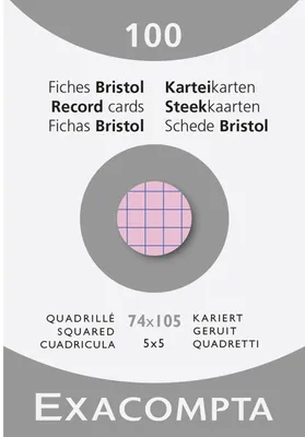 Produktbild von Packung mit 100 Stück Karteikarten ungelocht, DIN A7 74x105mm, 205g, kariert Rosa