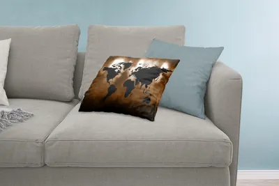 Produktbild von MuchoWow® Zierkissen Sofakissen Wohnzimmer Dekokissen 60x40 cm Weltkarte - Schwarz - Braun - Kopfkissen - Polster mit Foto