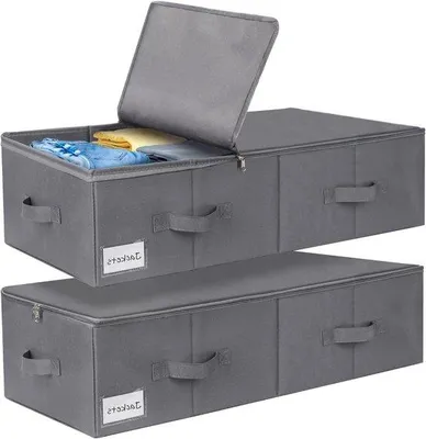 Obrázek produktu pro Skládací úložný box pod postel 2x 70 l s víkem a úchyty na oblečení a ložní prádlo