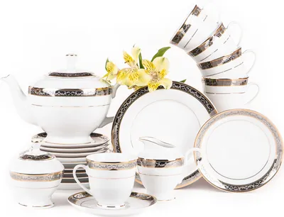 Obrázek produktu pro Čajový servis Konsimo pro 6 osob (15 dílů) "CONTE", bílý, porcelán, Classic, 15,5 cm / 220 ml / 21 cm / 1,3 l / 220 ml / 220 ml