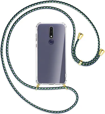 Produktbild von Handykette Backcover-Schutzhülle mit Band (Metall goldfarben) für Nokia 3.1 Plus - grün/blau/weiß