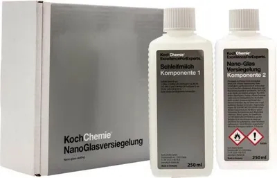 A box and two bottles of Koch Chemie Nano-Glasversiegelung are displayed against a white background.