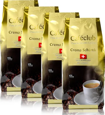 Produktbild von 4x Cafeclub Supercreme Schweizer Schümli Kaffeebohnen 1 Kg Für Kaffeevollautomat