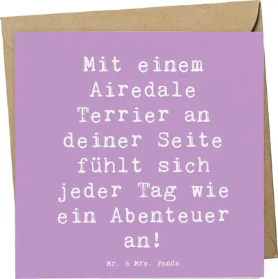 Produktbild von Mr. & Mrs. Panda Klappkarte Spruch Airedale Terrier Abenteuer - Lavendeltraum - Geschenk, Hunderassen Eigenschaften, Loyalität, doppelkarte, Hundetraining, Freude