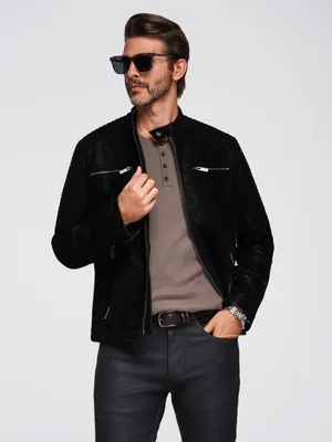 Produktbild von Ombre Stylische Herren-Bikerjacke aus mit Stehkragen schwarz XXL