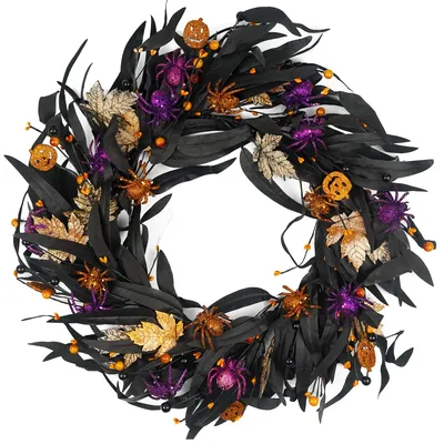 Halloween-Kranz 55 cm mit Kürbis & Spinne, Herbstdeko