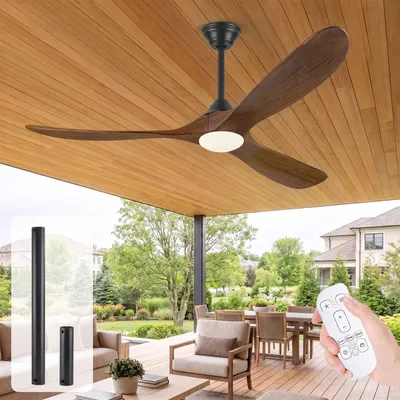 Imagen del producto de Ventilador de techo de madera, color marrón, con luz, diámetro de 106 cm