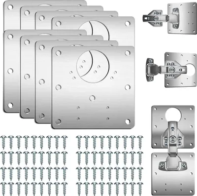 Produktbild von 8 Stück Scharnier Reparaturplatte, Küchenscharnier Reparaturplatten, Aufschraubscharniere Reparaturklammern mit Loch, Möbelscharnier Platte für Schrank Möbel Schublade Fenster