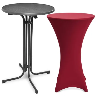 Image de Table haute d'extérieur Beautissu Bellini, pliable, Ø 80 cm, grise, avec housse